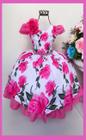 Vestido Infantil Luxo tema Jardins / Flores Pink