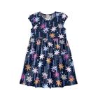 Vestido Infantil Manga Curta Azul Flores Alakazoo