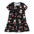 Vestido Infantil Manga Curta Preto Estampado - Zig Zig Zaa