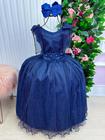 Vestido infantil  Marie Longo Mel Azul Petróleo Luxo