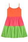 Vestido Infantil Menina Tricolor LARANJA - ROSA - VERDE