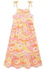 Vestido Infantil Midi Em Light Peach Kukie Estampado Florido Moderno Princesa Menina