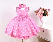 Vestido Infantil Minnie Poa Rosa Regata Luxo E Tiara