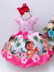 Vestido Infantil Moana Baby Rosa C/ Broche Luxo Festas