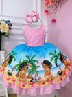 Vestido Infantil Moana Baby Rosa Com Cinto de Strass Luxo festa RO0428RS