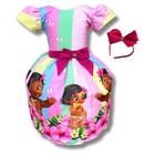 Vestido Infantil Moana Baby Rosa C/ Broche Luxo Princesas