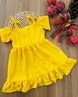 Vestido Infantil Pop Colors Malu Amarelo Tam. 2 a 8 Anos