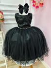 Vestido Infantil Preto Damas de Honra Renda Pérola e Strass