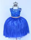 Vestido Infantil Princesa Azul Royal Festa Luxo E Coroa