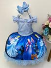 Vestido Infantil Princesa Cinderela Azul C/ Renda Luxo Festa RO0014AZ