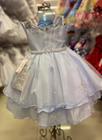 Vestido Infantil Princesa Frozen Cinderela Azul Com Capa
