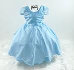 Vestido Infantil Princesa Frozen Cinderela Com Capa Luxo Azul