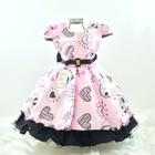 Vestido Infantil Princesa Panda Coração Rosa e Preto e Laço Preto