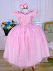 Vestido Infantil Rosa Bebê C/ Busto Nervura e Pérolas Damas Super luxo festa 4554RS