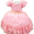 Vestido infantil rosa busto bordado e cinto perolado d5000-18