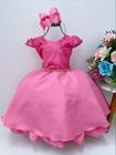 Vestido Infantil Rosa Chiclete Renda Cinto Strass Luxo Damas Festa 11996RH