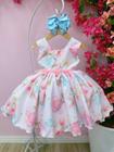 Vestido Infantil Rosa Flores Primavera Pérolas Peito Strass