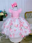 Vestido infantil rosa peito e cinto strass jardim das rosas