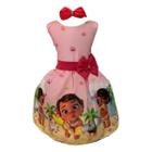 Vestido Infantil Moana Baby Rosa Temático Aniversário Rodado - Tio