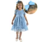 Vestido Infantil Tule Poá Luxuoso + Laço Cabelo - Várias Cores