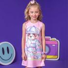 Vestido Infantil Verão em Fly Tech Ursa com Amarrador de Cabelo Tam 1 a 12 - Kukiê