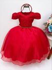 Vestido Infantil Vermelho C/ Renda Luxo Cinto Pérolas Tiara super luxo festa 1062VM