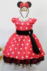 Vestido Infantil Vermelho Festa Temática Minnie Poa E Tiara