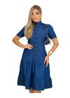 Vestido Jeans Evase Midi Rodado Glamour - Manga Princesa