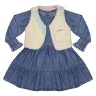 Vestido Jeans Infantil Look Jeans c/ Colete Pele