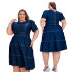 Vestido Jeans Plus Size Três Marias Costura Dupla Com Lycra