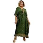 Vestido Kaftan Longo Indiano Viscose Liso Dourado Plus Size