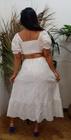 Vestido lesie branco decote manga bufante casamento batizado