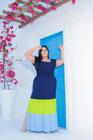 Vestido Longo Babado Barra Colorido Busto Lastex Plus Size