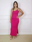 Vestido Longo Canelado Alcinha Slim E Plus Size Com Fenda