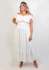 Vestido longo com ajuste no busto ombro a ombro branco off