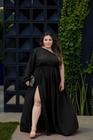 Vestido Longo Com Fenda Plus Size Manga Única Longa Com Fita Ajustável Moda