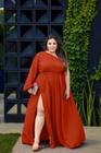 Vestido Longo Com Fenda Plus Size Manga Única Longa Com Fita Ajustável Moda