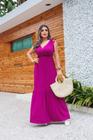 Vestido Longo Decote Transpassado Franzido Na Manga