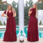 Vestido Longo Feminino Decote Em V Transpassado Evasê