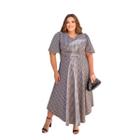 Vestido Longo Feminino Plus Size Manga 3 / 4 Evasê