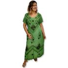 Vestido Longo Indiano Manga curta Plus Size liso com Bordado