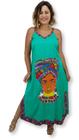 Vestido Longo Indiano Viscose Africana Colorido Decote em V