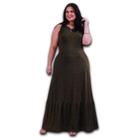 Vestido Longo Lurex Plus Size Babado Forrado Gola Redonda