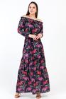 Vestido Longo Ombro a Ombro Floral Pink-M