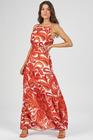 Vestido Longo PKS Estampado Geométrico Laranja