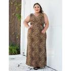 Vestido longo plus size blusa Transpassado decote em V na frente e costas sem mangas Estampa Onça