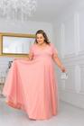 Vestido longo plus size manga tule com brilho madrinhas casamento