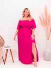 Vestido Longo Plus Size Vermelho Com Fenda Babado Manga Godê Natal