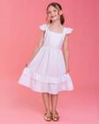 Vestido Luana Manga Casquillo Branco Liso Infantil Feminino