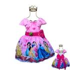 Vestido Luxo Temático Infantil Festa Princesas Disney Rosa Bufante